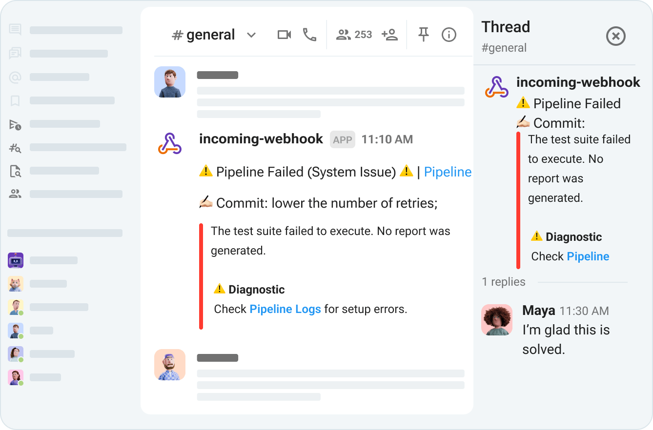 Discuss merge requests and deployment statuses in Pumble