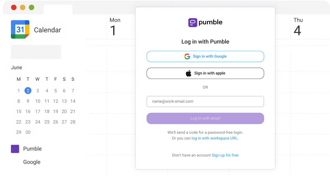 Log in to Pumble in Google Calendar