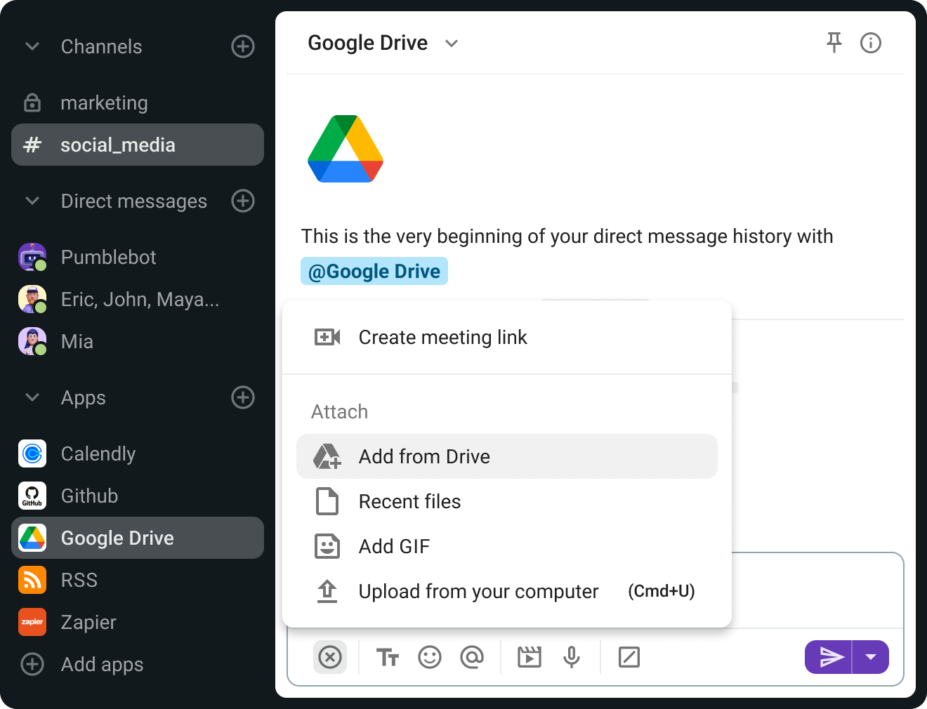 Add a file from Google Drive to a Pumble channel