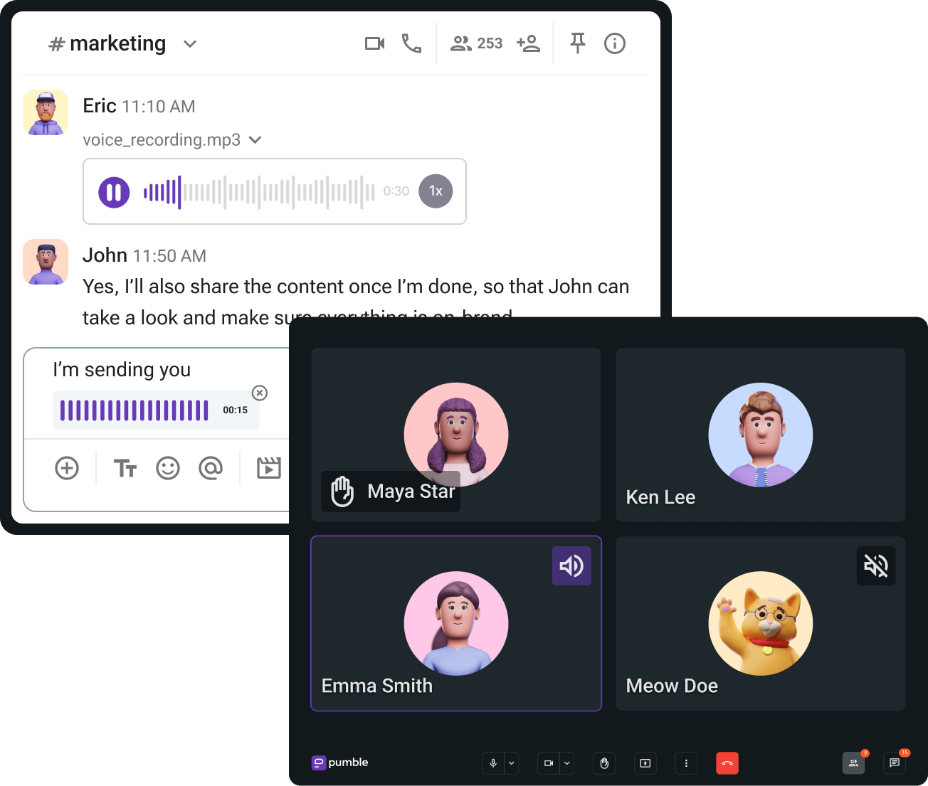 Send voice messages in a channel