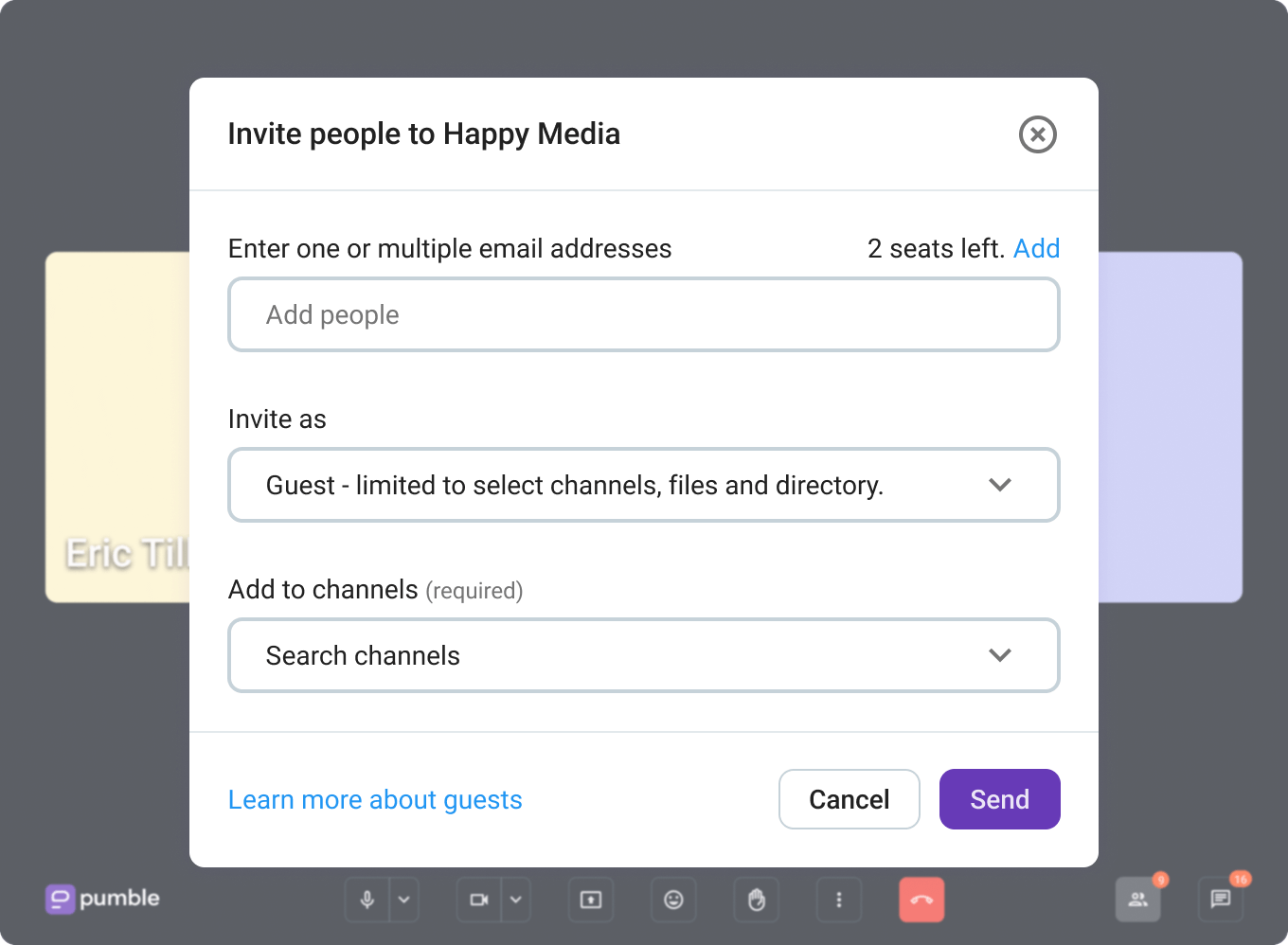 Invite partners to a video meeting in Pumble