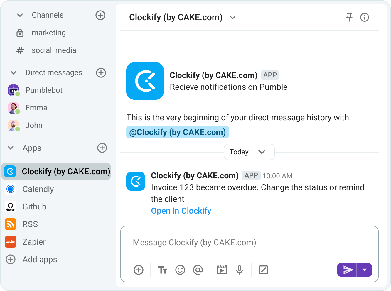 Receba notificações do Clockify sobre faturas em atraso
