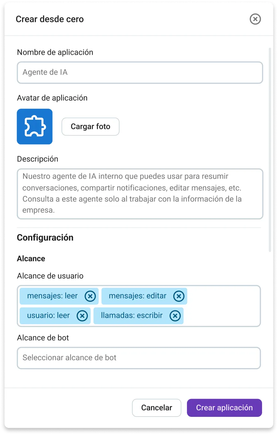 Añade detalles de la aplicación