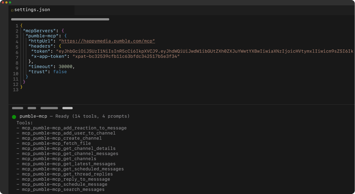 Using the terminal to connect your AI agent to Pumble