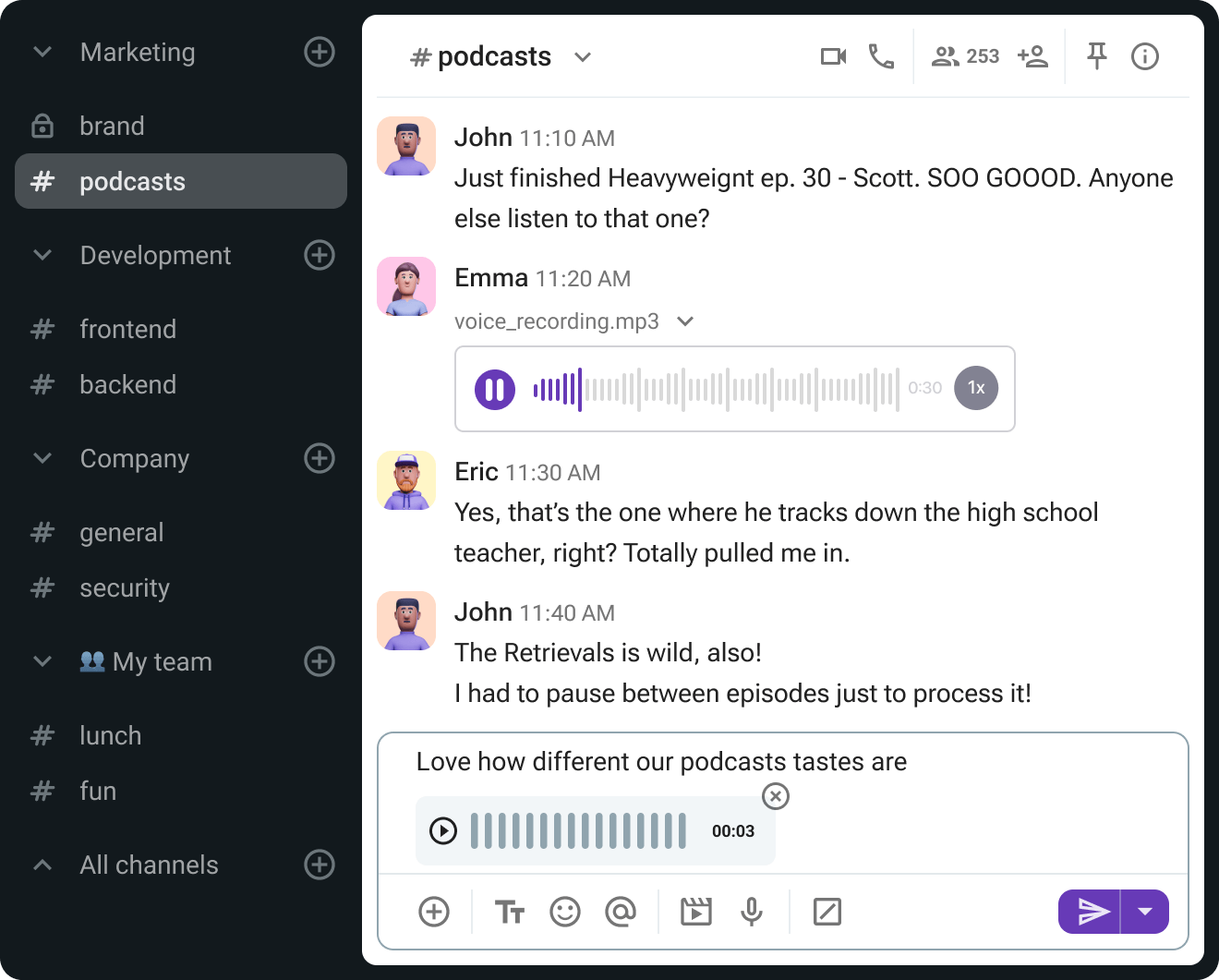 Discussion about podcasts