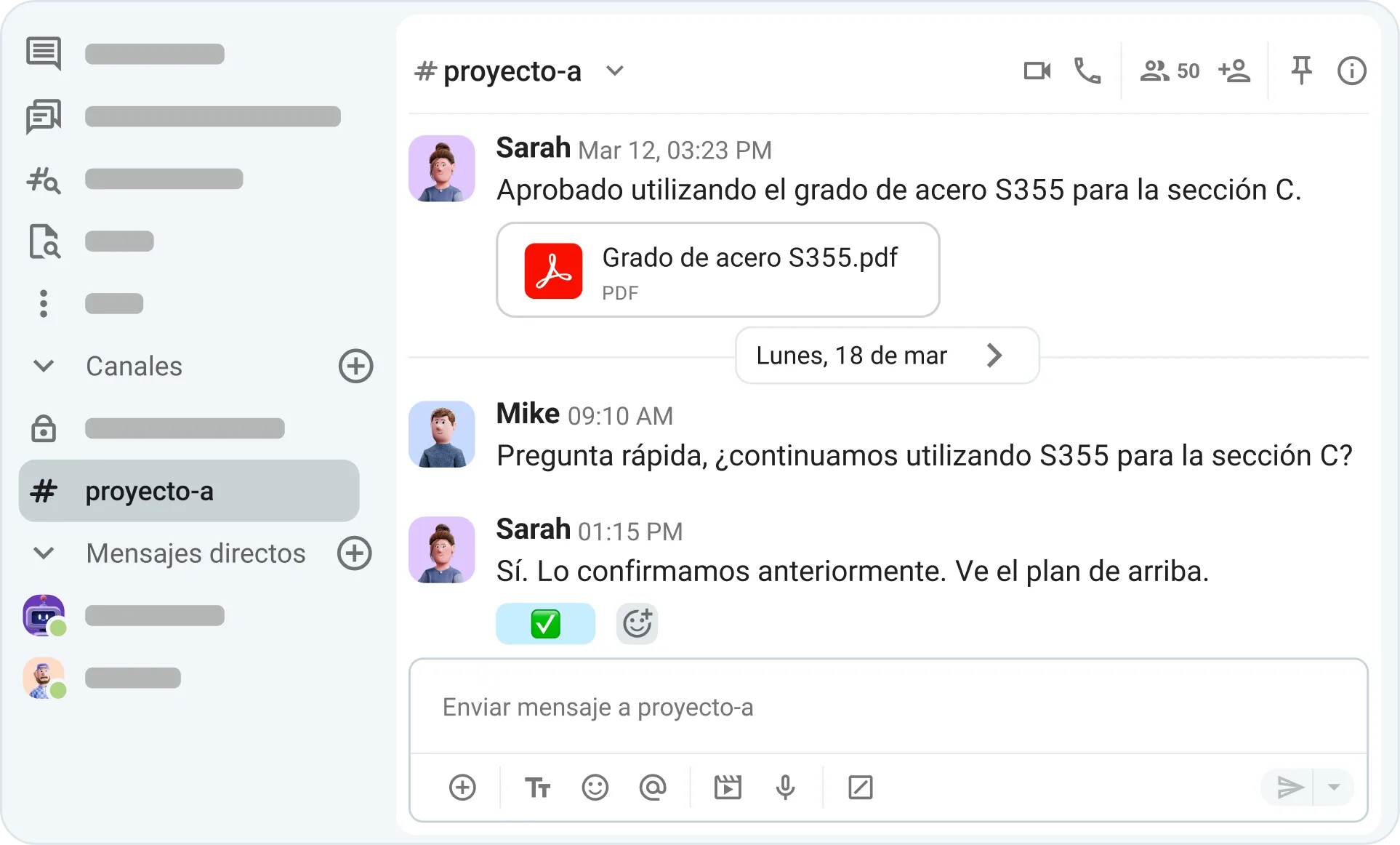 Mantén la comunicación de proyecto buscable
