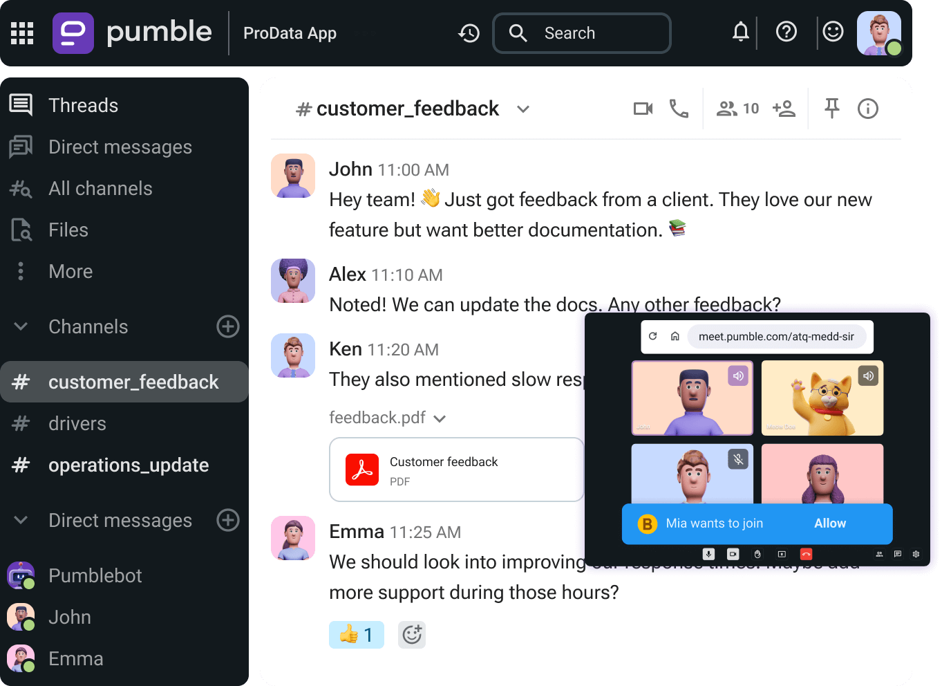 Productive customer support in Pumble