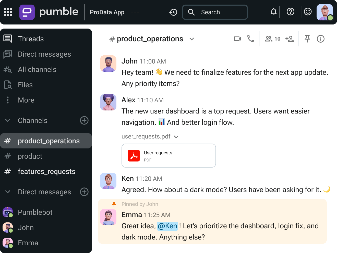 Gérez des équipes produit dans Pumble