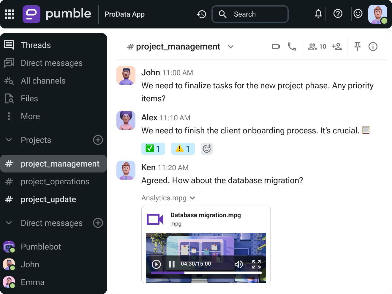 Manage projects from Pumble