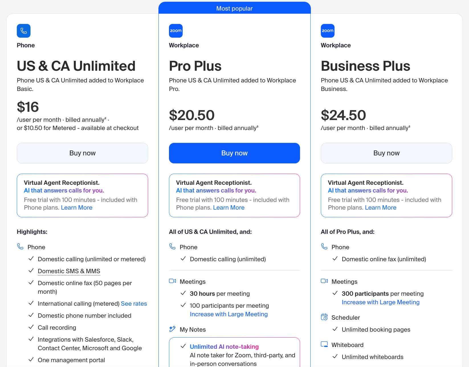 Zoom Phone plans