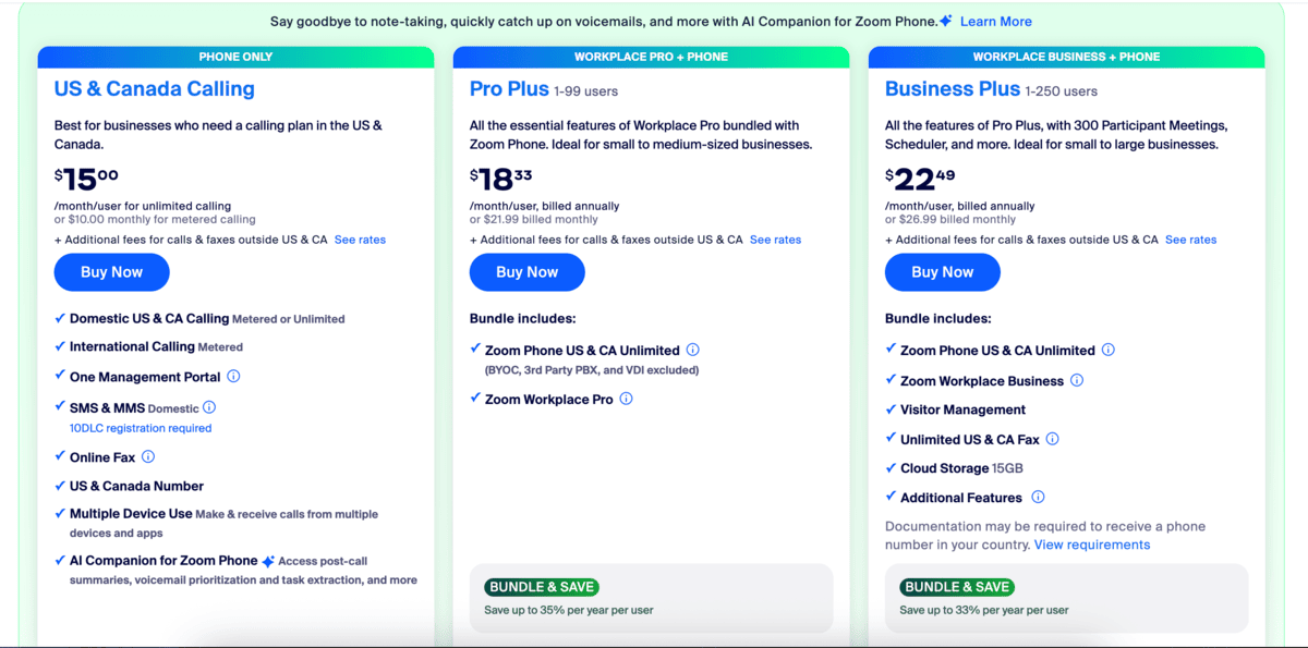 Zoom Phone pricing plans
