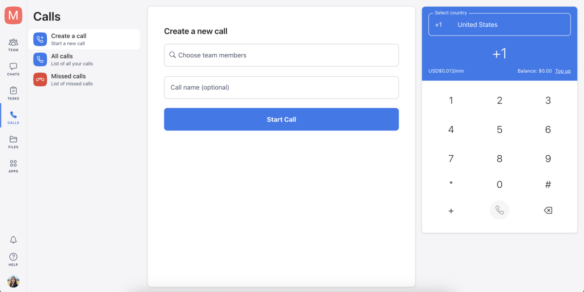 Regular and VoIP calls in Chanty