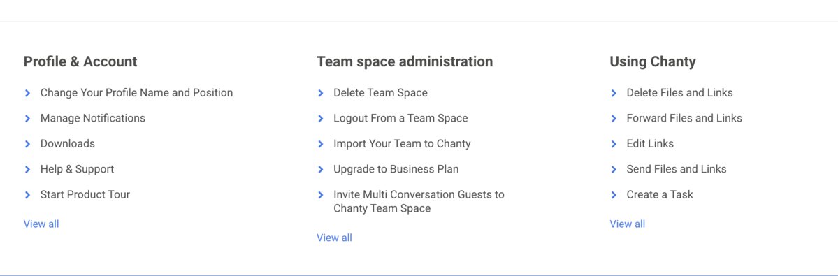 Some of the answered questions in Chanty&rsquo;s help center