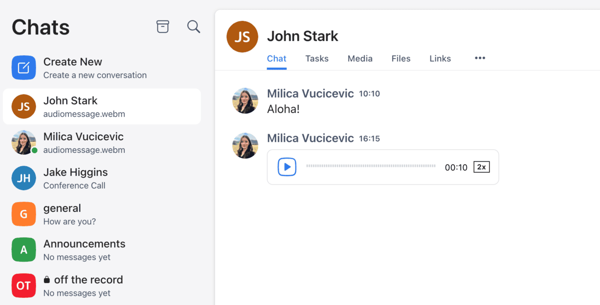 Voice note in Chanty