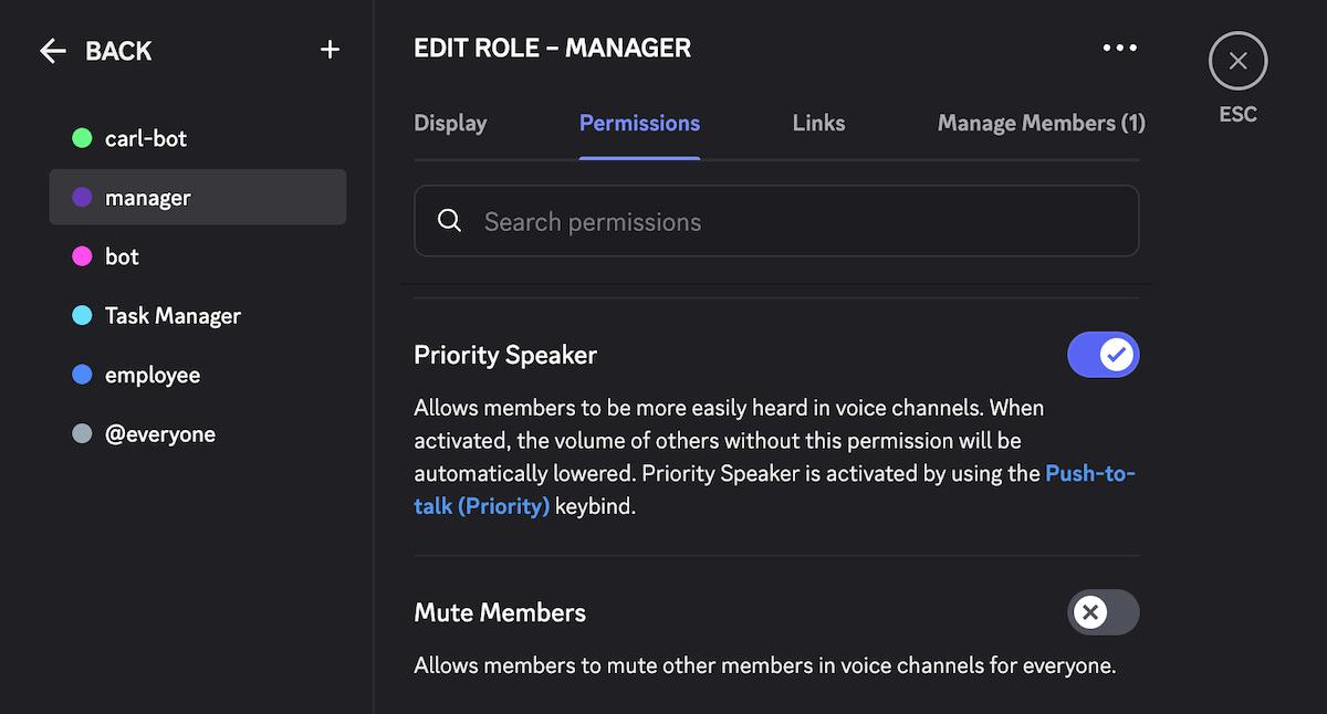 Create a role hierarchy and make some roles priority speakers on Discord