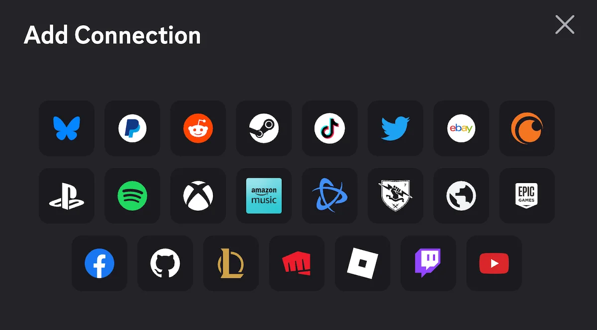 External account connections on Discord