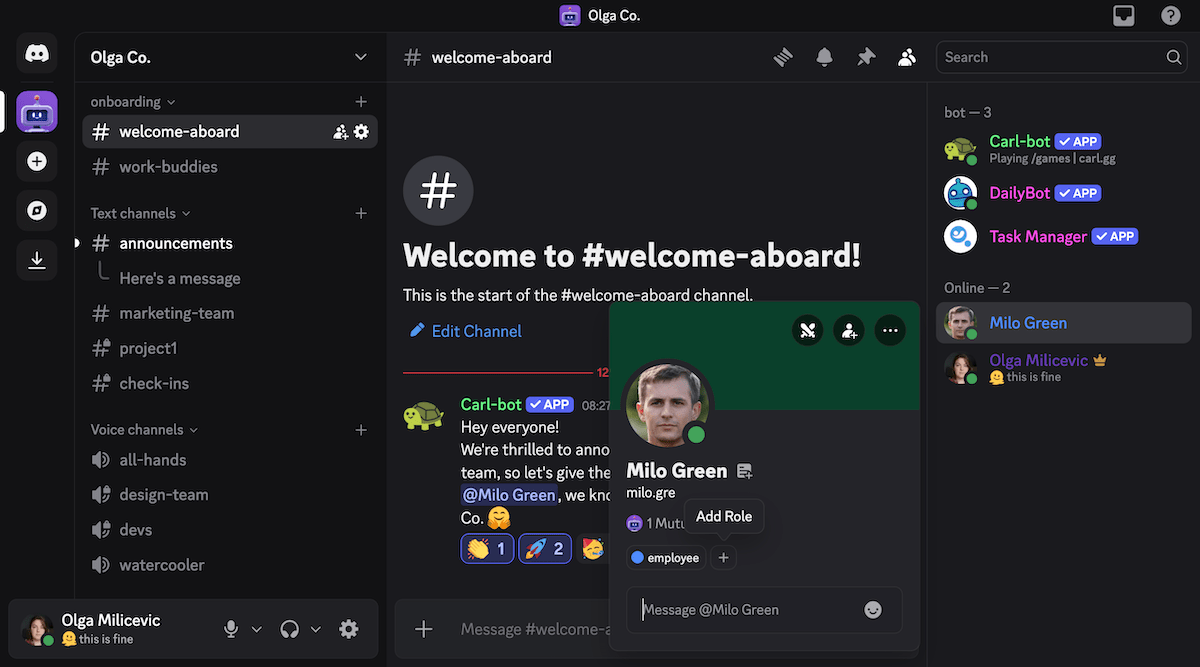 Online users' name colors reflect their roles on the Discord server