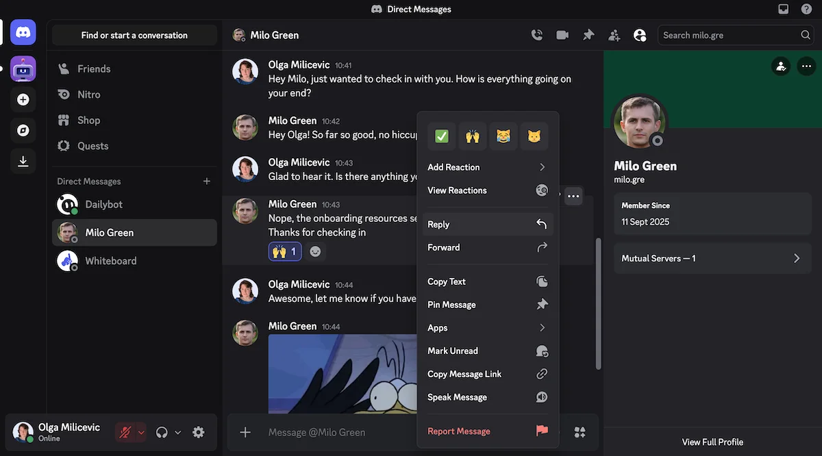 Direct messages and replies on Discord