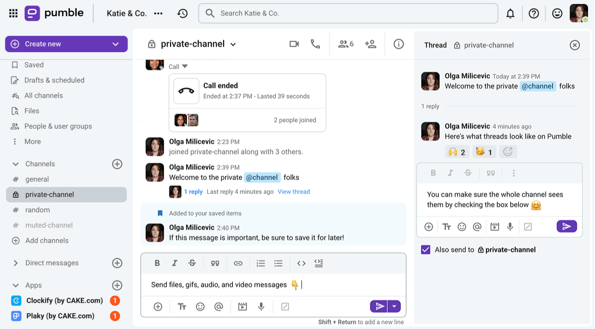 The team communication app, Pumble, has all the features you'll need