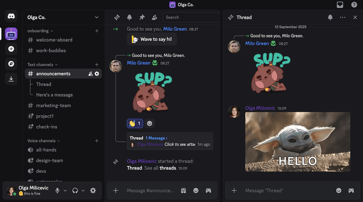 Threads in channels on Discord