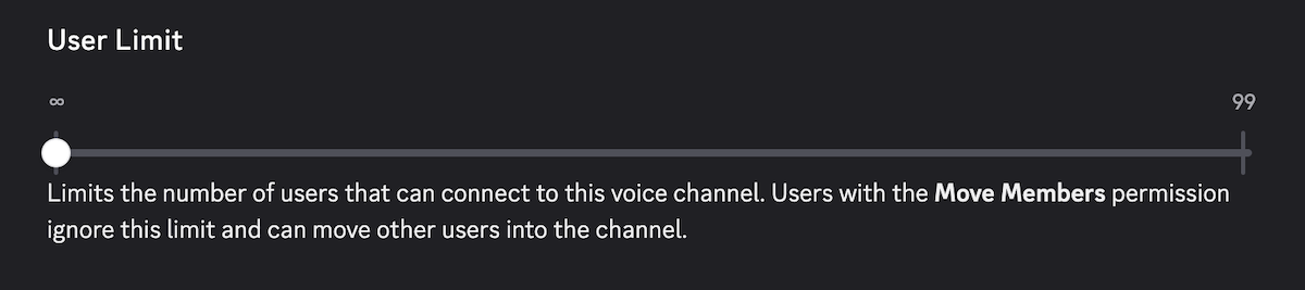 User limit settings in voice channels on Discord