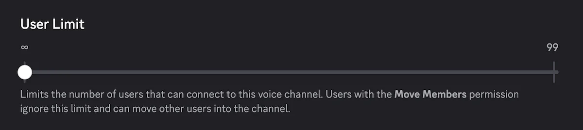 User limit settings in voice channels on Discord