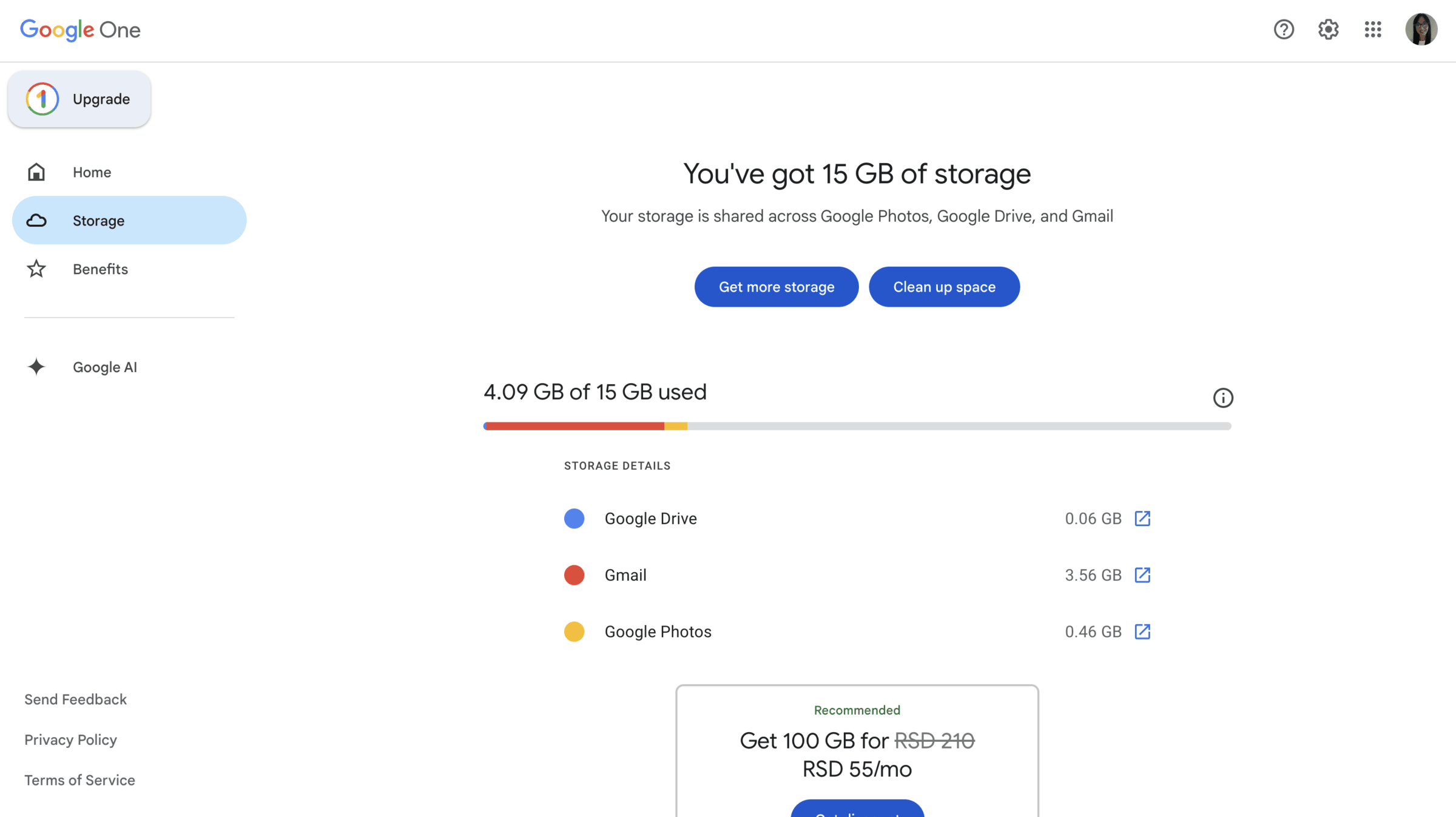 Checking your Google storage limits