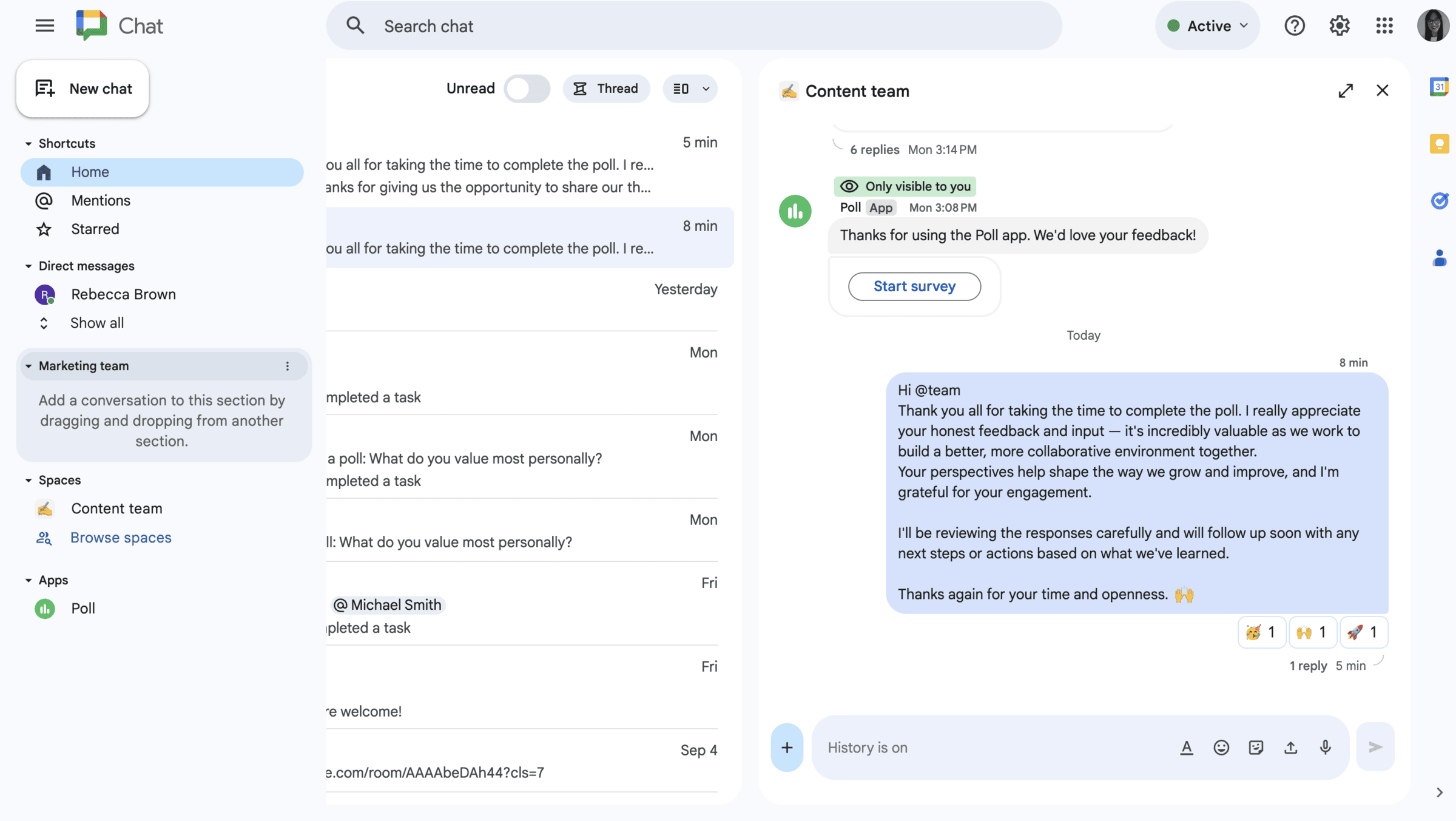 Creating a new section in Google Chat