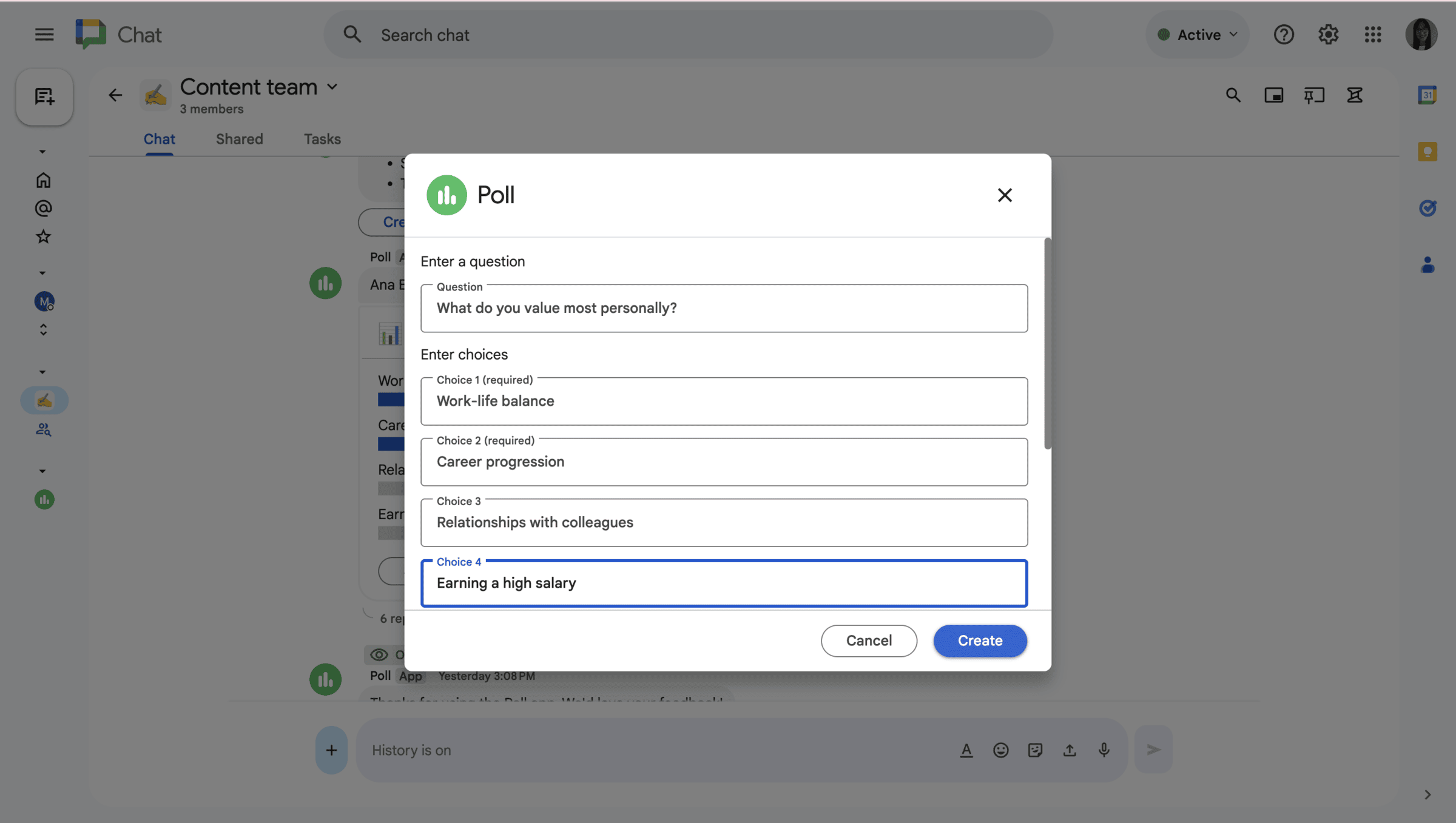Creating a poll in Google Chat