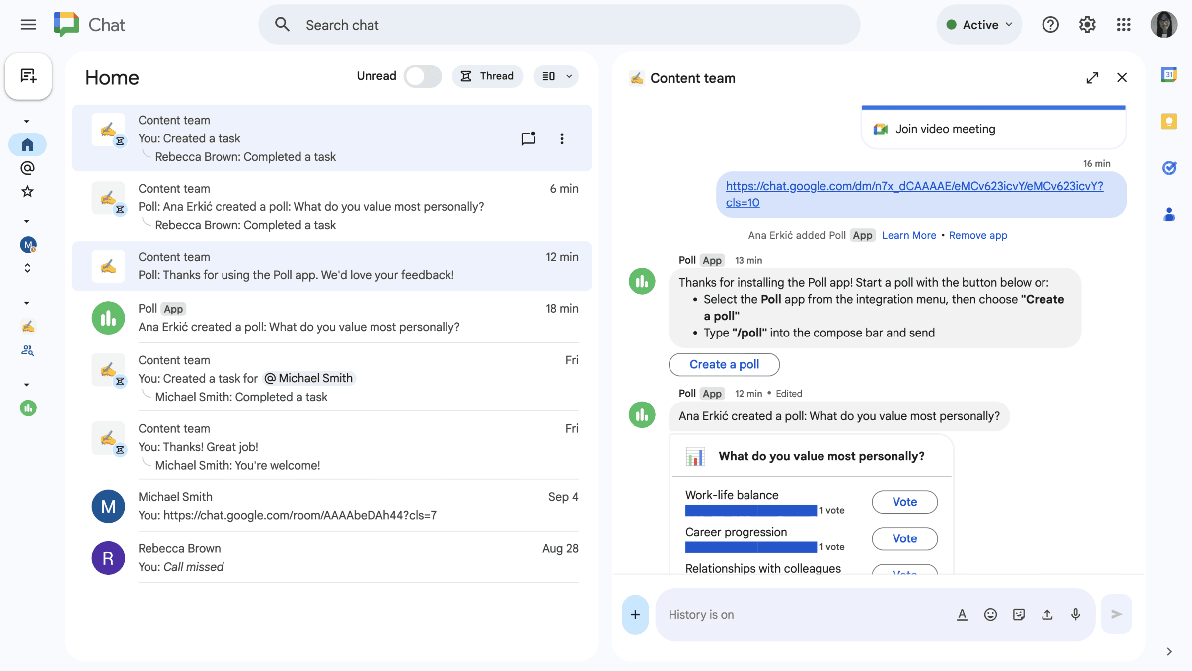 Google Chat interface