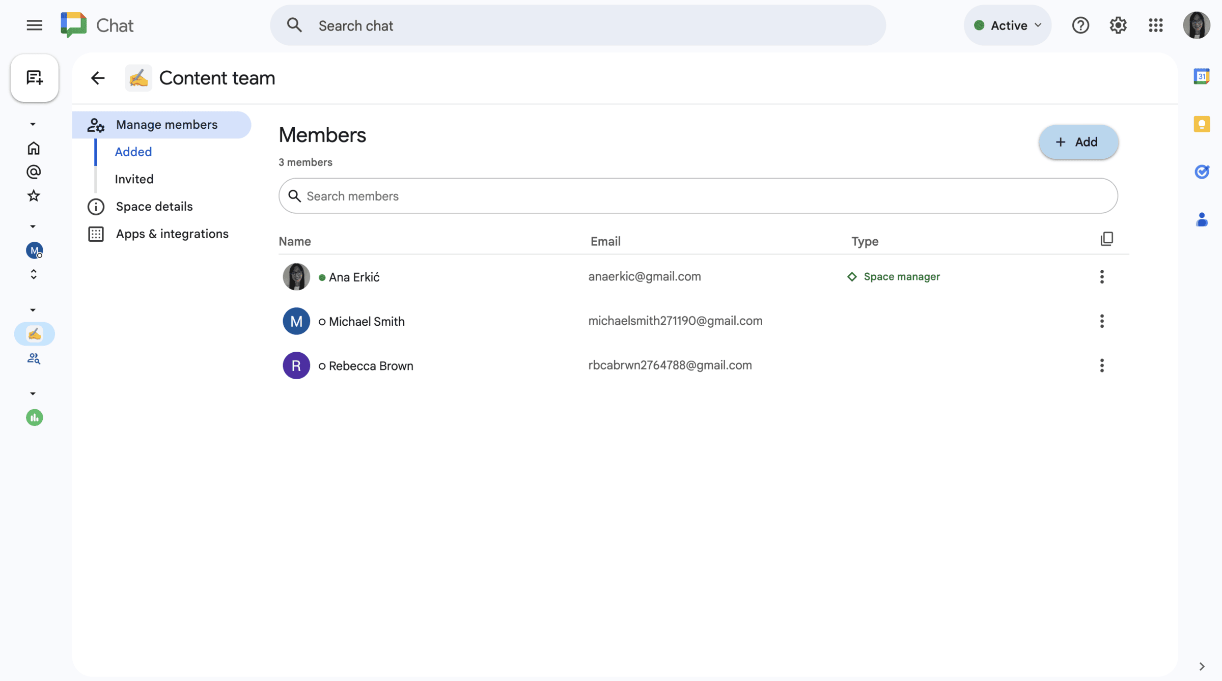 Member management in Google Chat spaces