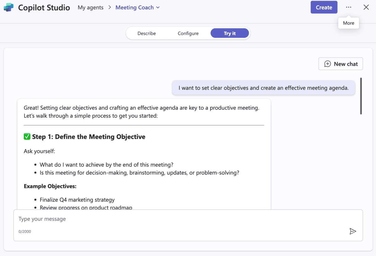 Create a Copilot agent for your MS Teams workspace