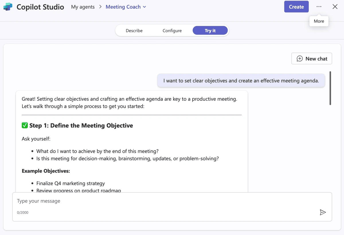 Create a Copilot agent for your MS Teams workspace