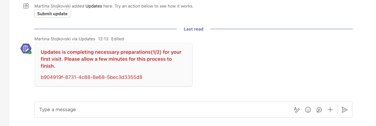 Failed attempt with Updates in Microsoft Teams