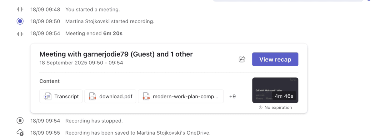 Meeting recap in Microsoft Teams