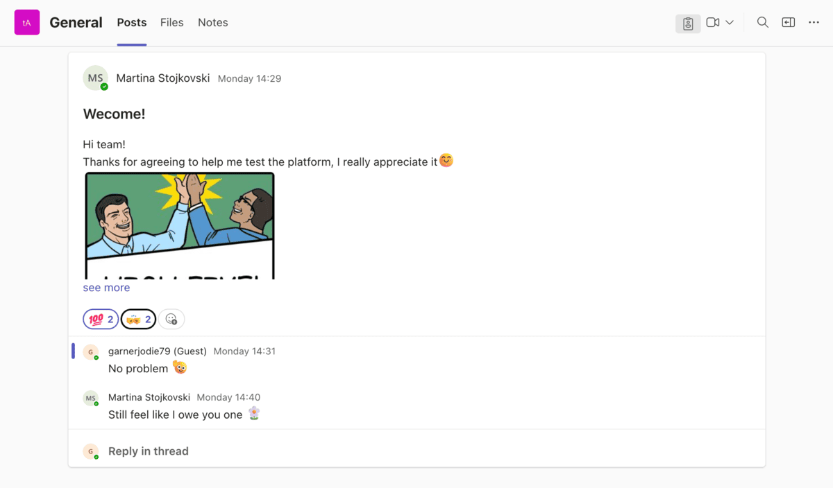 Posts layout in a Teams channel