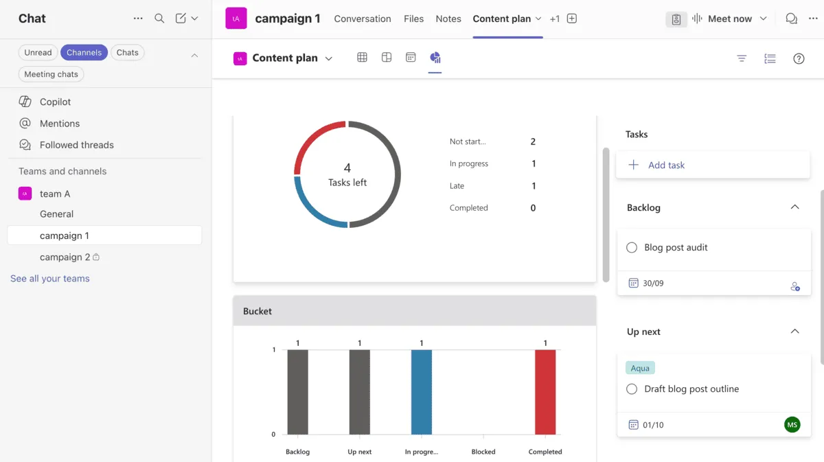 Track tasks and progress via Planner in Microsoft Teams