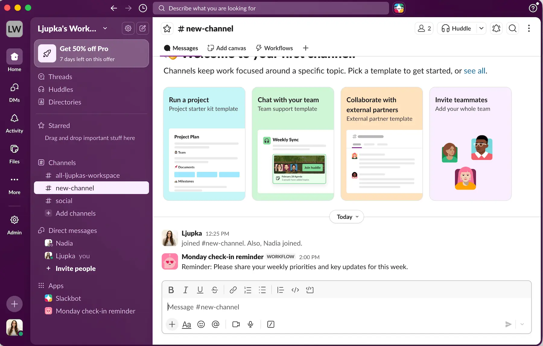 Automated weekly priorities reminder defined by the Workflow menu
