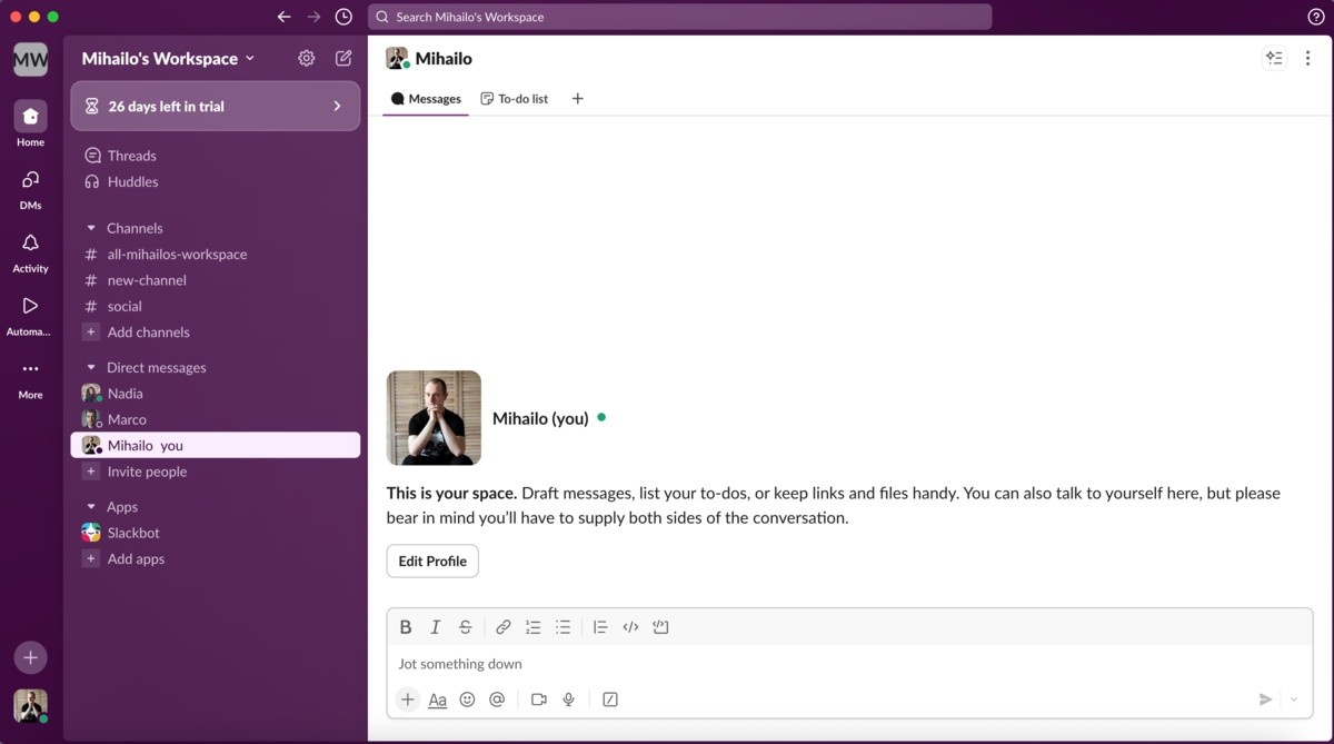 Slack's main window