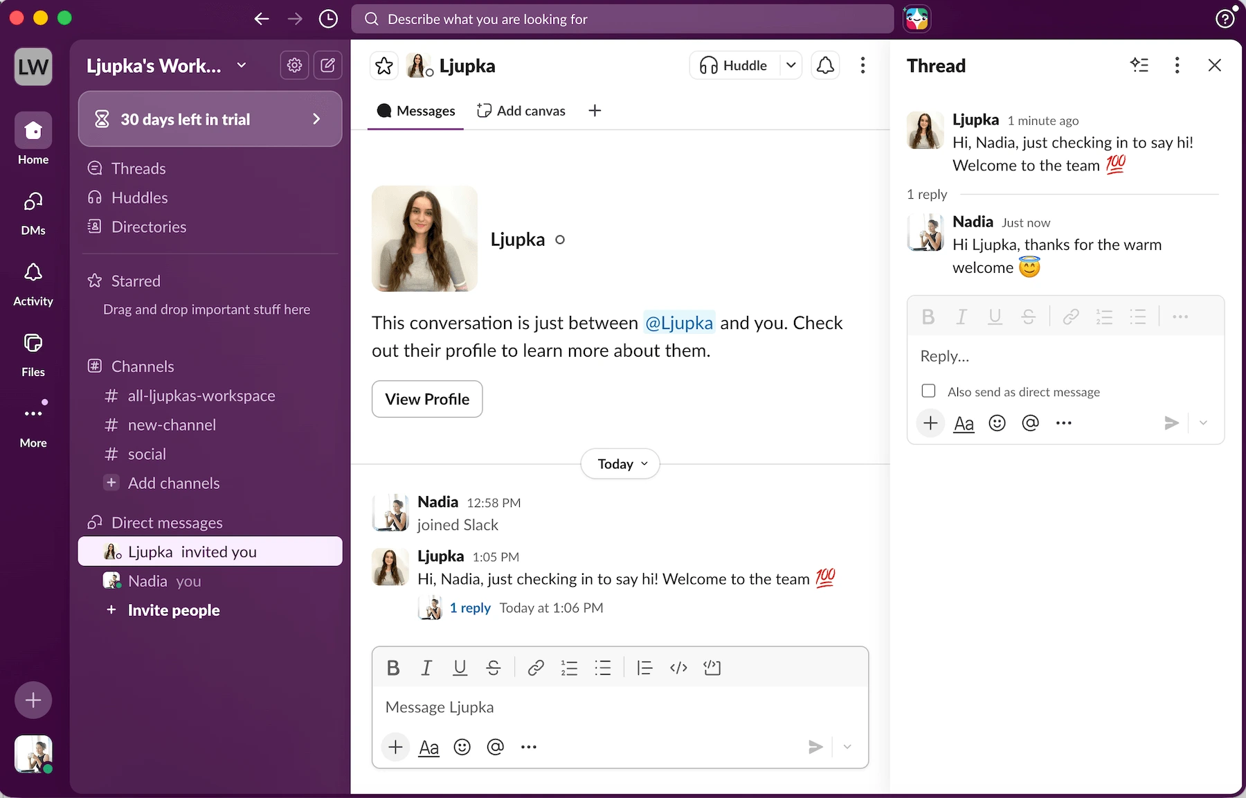 Threads and messages in Slack