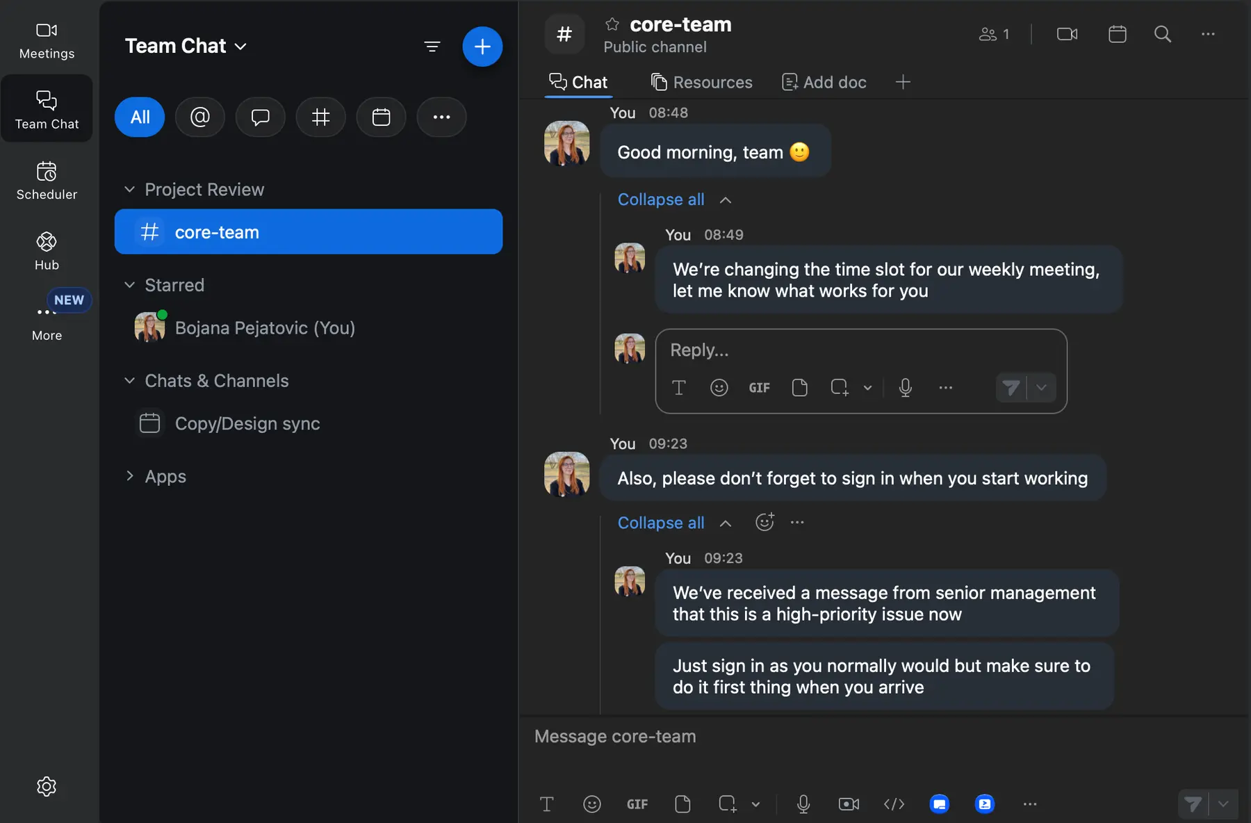 Just a few replies will clutter your entire messaging window in Zoom