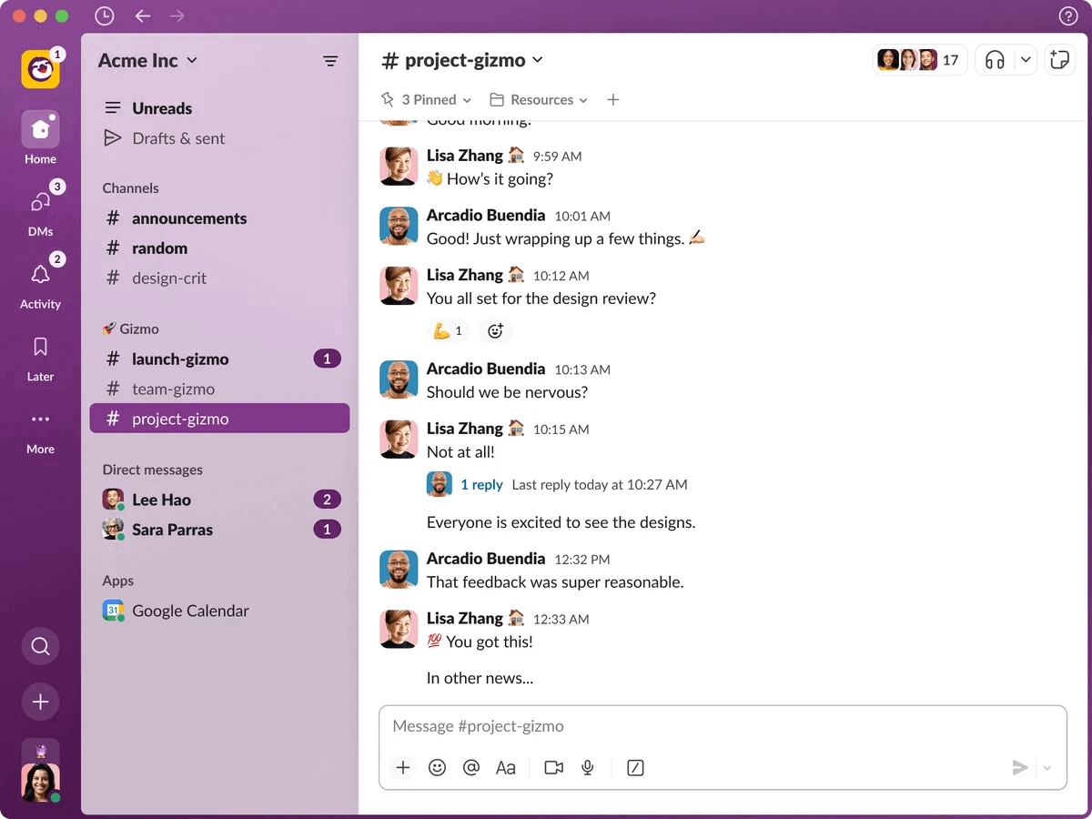 Captura de tela do aplicativo Slack