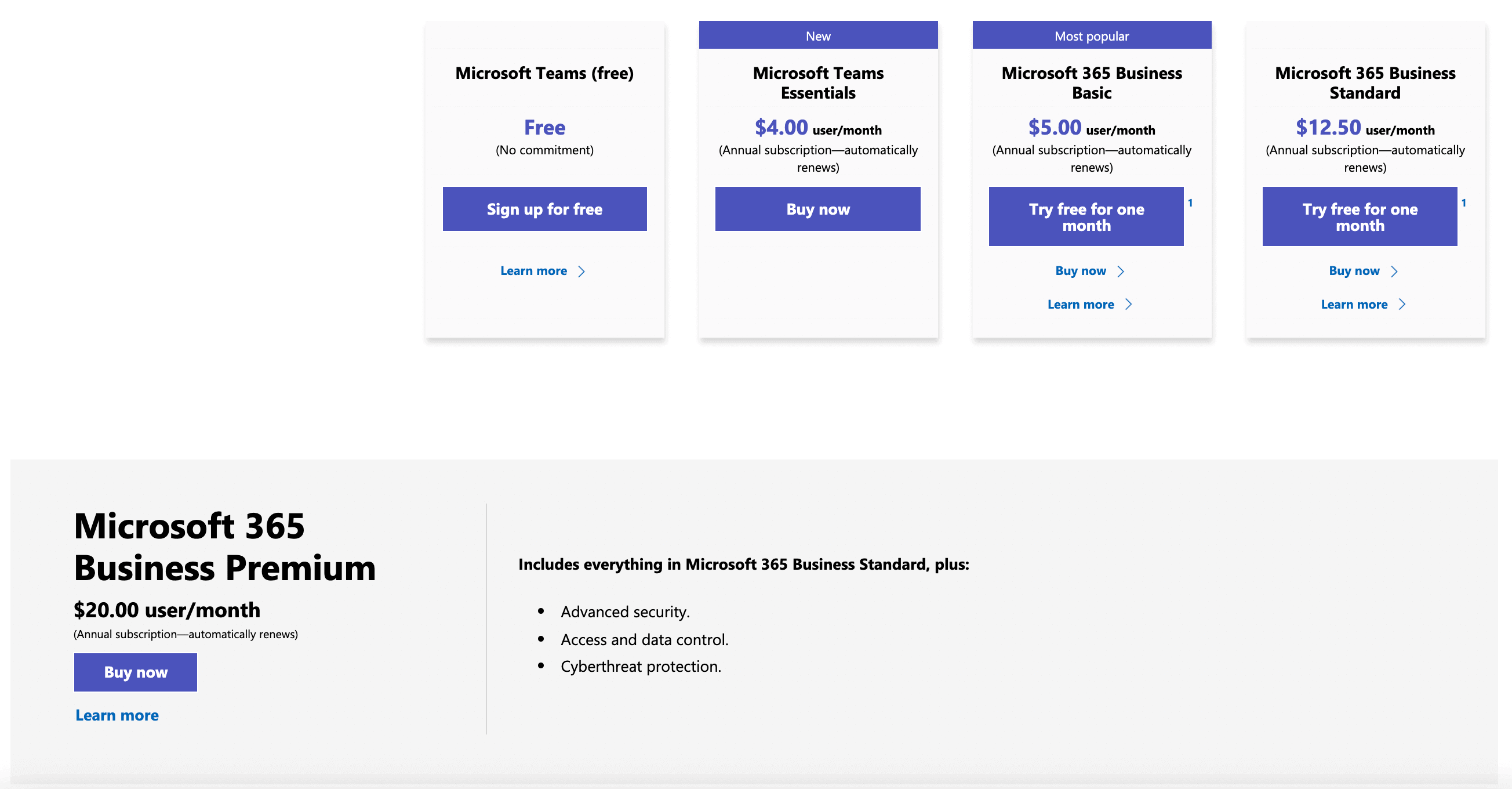 Planes de precios de Microsoft Teams