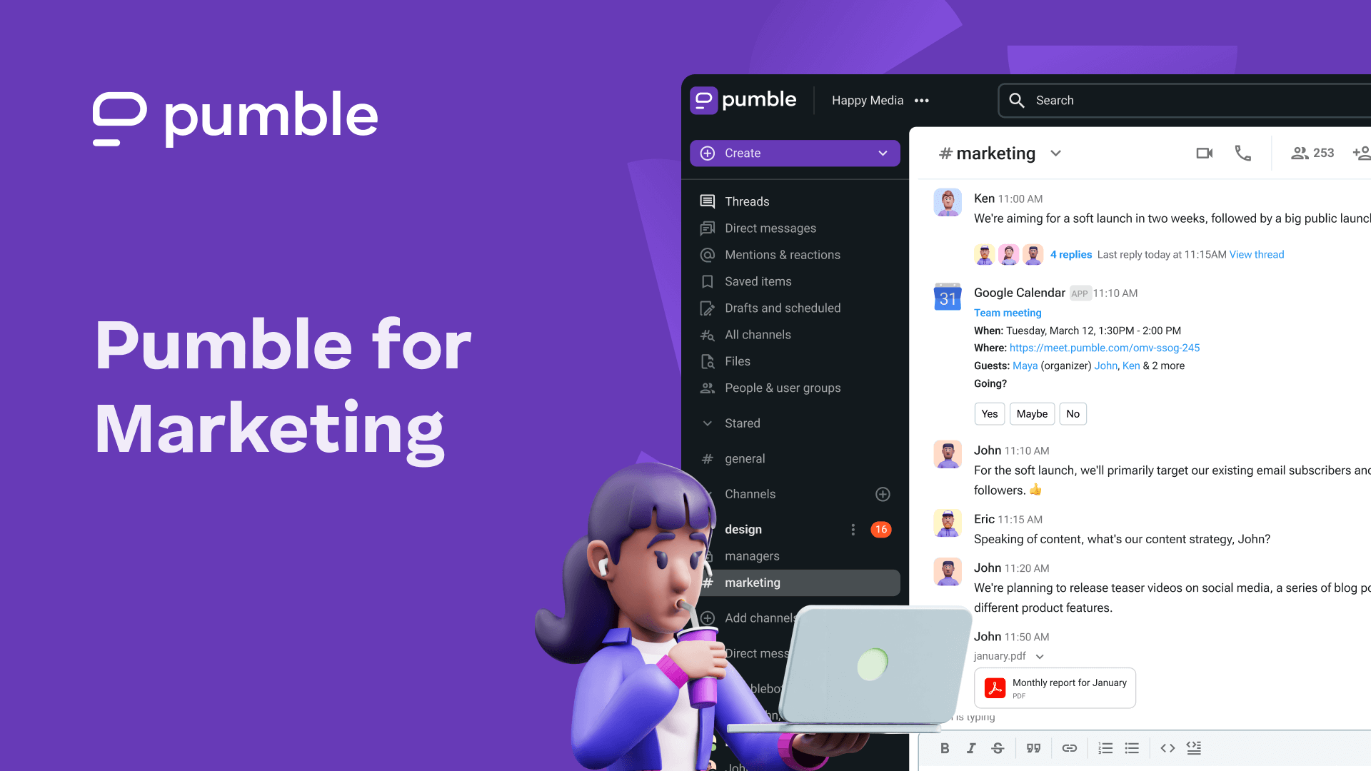 How to use Pumble for marketing activities