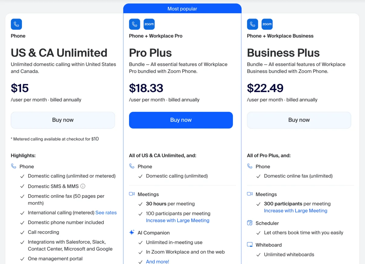 Zoom Phone plans