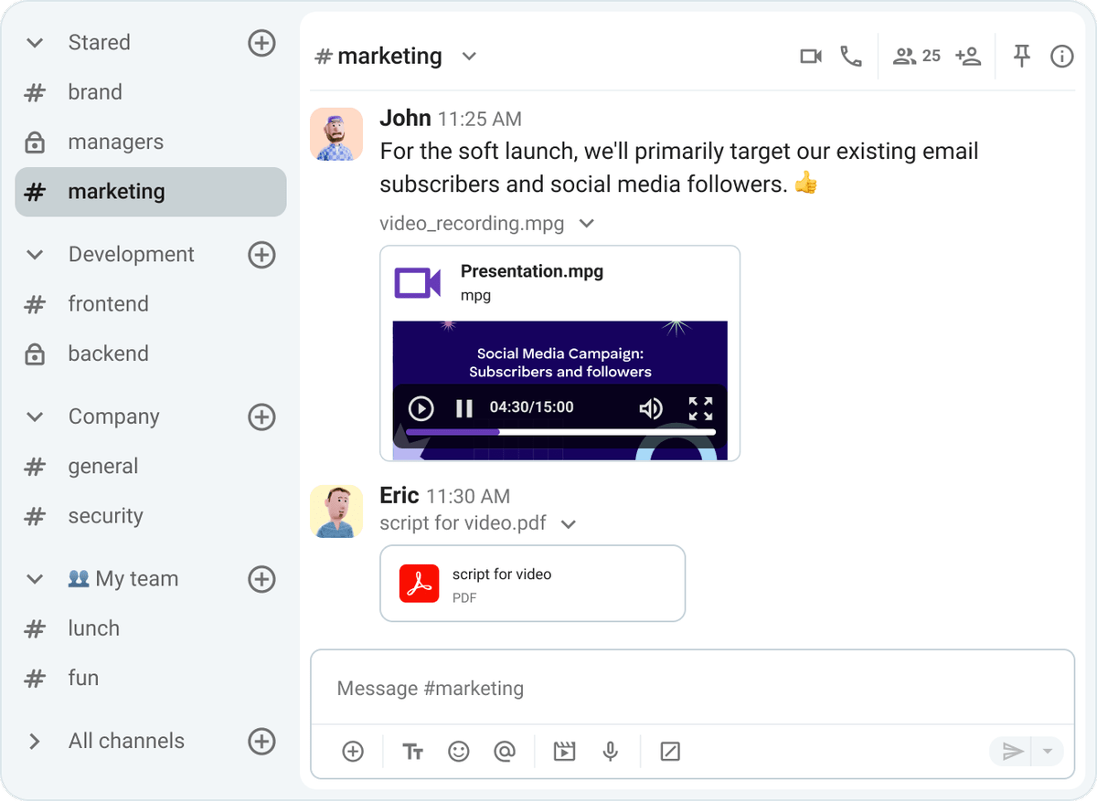 Channels and file sharing in Pumble