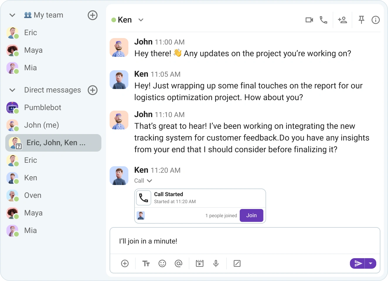 Sharing information between departments on Pumble