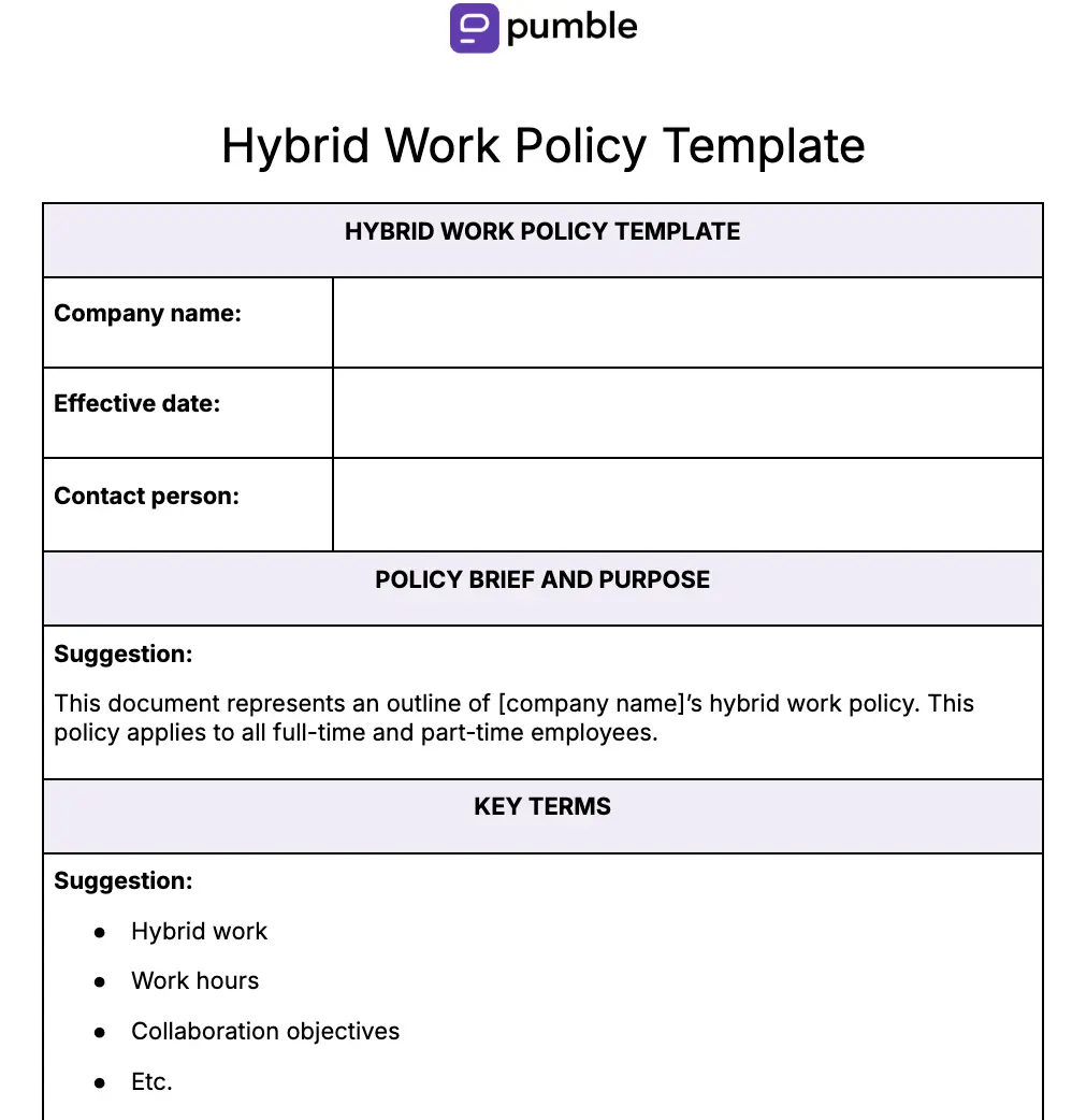 Hybrid work policy template