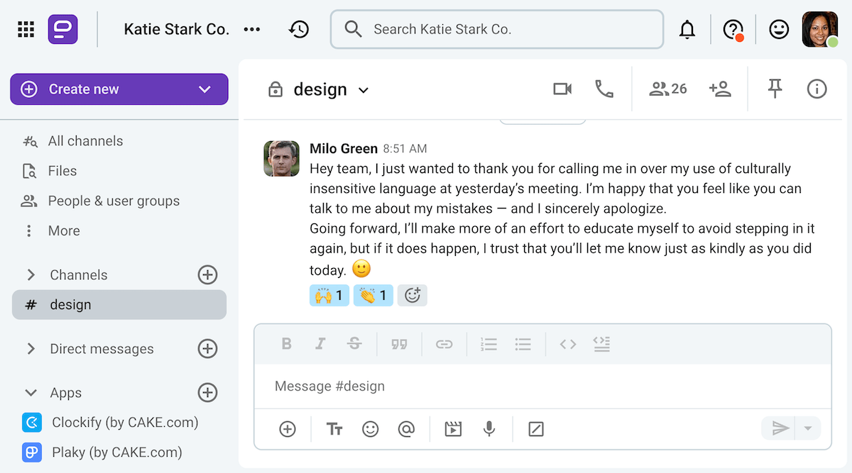 A manager apologizes over his use of culturally insensitive language on Pumble, a business messaging app