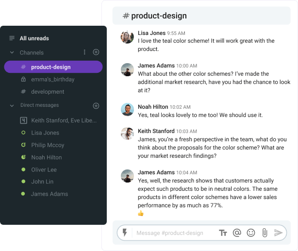 An example of collaborative leadership in action in a product design team (business messaging app Pumble)